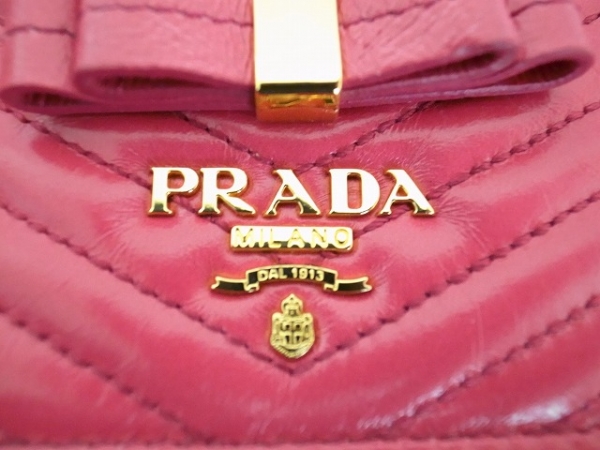 プラダ 長財布 ピンク リボン/キルティング レザー PRADA PRADA(プラダ