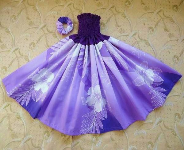 *～フラダンス*切替*パウスカート*ふじ色*ハイビ・シダ*73cm～*