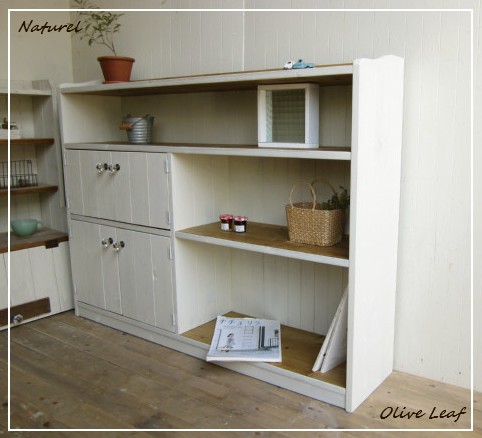 ●超ワイドキャビネット飾り棚●ハンドメイドシャビーホワイト