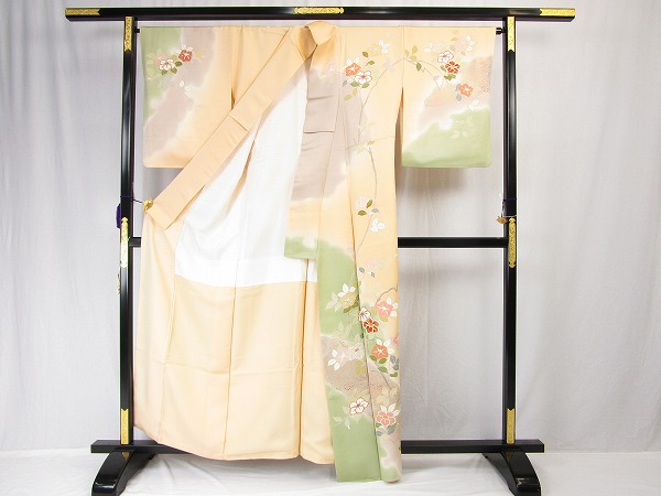 ●着物ふぁんた【極上】千總 手描き友禅 訪問着 鳥の子色 b2711