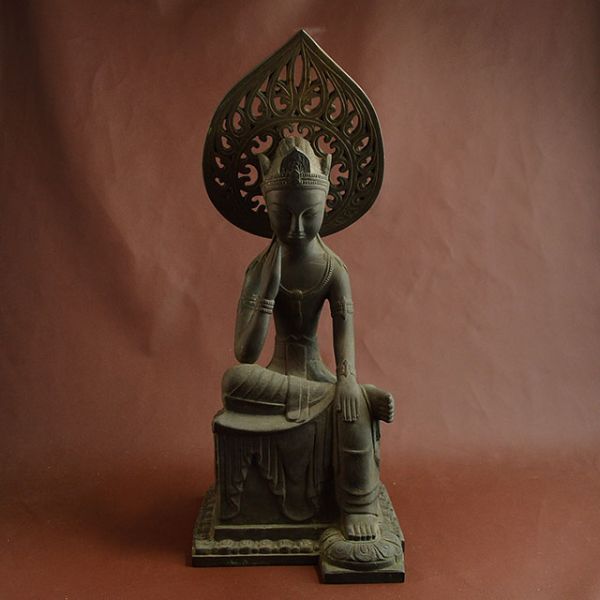 大島 如雲 [ 銅製 彫銀 弥勒菩薩 像 仏像 ] 東洋 彫刻 高さ36cm