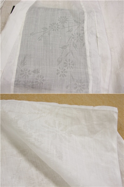 夏用　麻の長襦袢　白地紋紗　身丈119.2裄62　美品