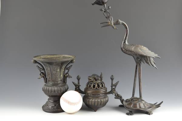 ★古銅★三具足★６寸★加州在瀧本石見藤原伊治作★