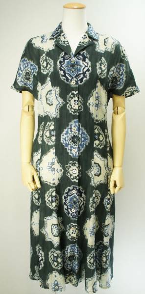 D854*イタリア製*アイグナー*柄/麻混/ロングフレアワンピース/40