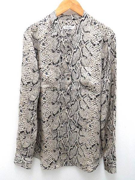 エキプモン パイソン柄シルクシャツ S 長袖 ノーカラーブラウス 
