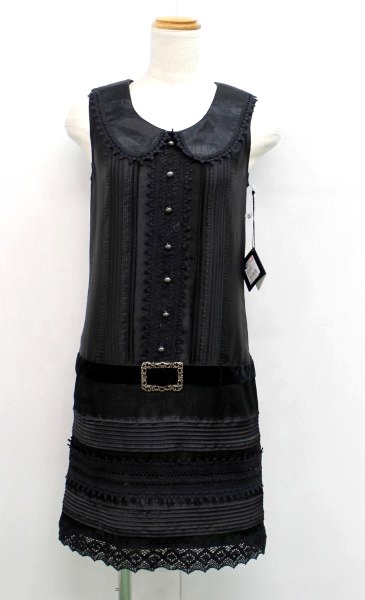 B33■ANNA SUI■ノースリーブ デザインワンピース 黒レース 新品