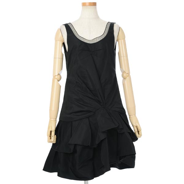 MARC JACOBS チュール切替フレアシルクワンピース 0 新同