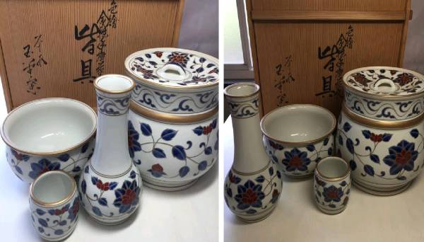 Ｒ４１１　皆具　『平安　手塚玉堂造』『金彩色絵唐草文』　共箱　茶道具 Yahoo!オークション 「玉堂窯」の落札相場・落札価格 共箱 平安 手塚