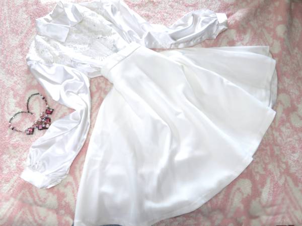 清純光沢サテン純白ブラウス&フレアースカート無垢なお嬢様♪