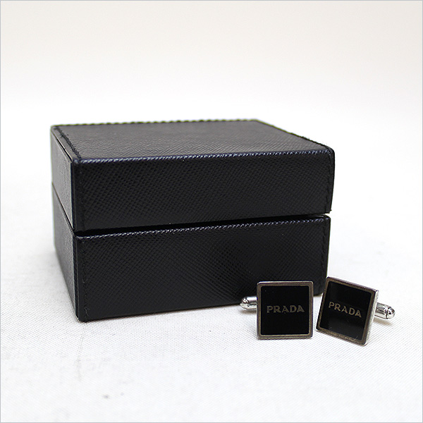 格安購入 PRADA プラダ シルバー925製ロゴカフスボタン ブラック