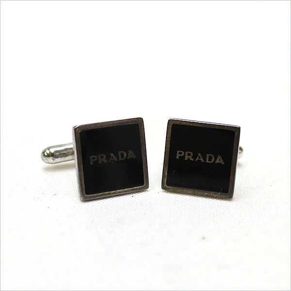 格安購入 PRADA プラダ シルバー925製ロゴカフスボタン ブラック