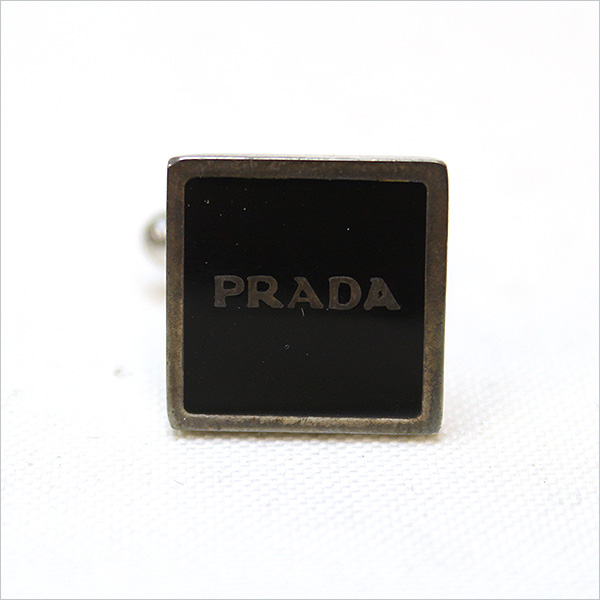 格安購入 PRADA プラダ シルバー925製ロゴカフスボタン ブラック