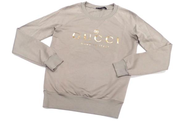 美品◆グッチ ロゴ入スウェット 長袖 レディース XS カーキ系