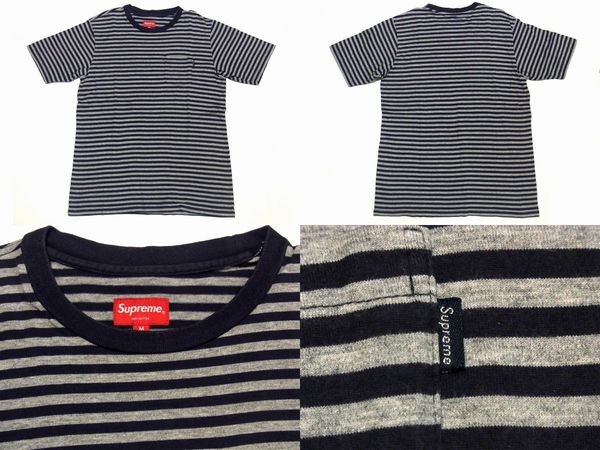 Supreme Heather Stripe Tee M ストライプ Tシャツ ボーダー 紺