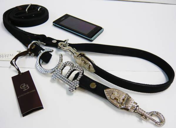 オシャレな中型犬のリード/ファー/展示品未使用/ブラック/M/8871