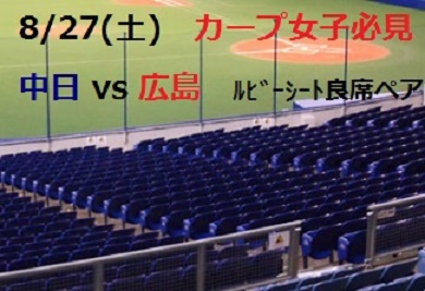 8/27(土) 中日 vs 広島戦 ルビーシート ペア 通路より良席