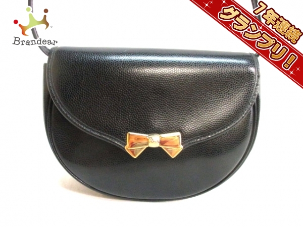 ニナリッチ ショルダーバッグ 美品 黒 リボン レザー×金属素材