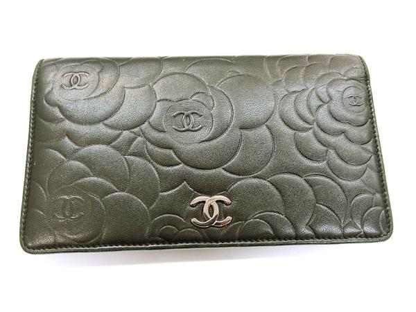 ☆ シャネル カメリア 二つ折り 長財布 ブラック系 ギャラ 箱付 CHANEL