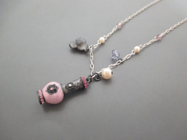 アナスイ ネックレス 美品 シルバー×ピンク×マルチ フラワー ANNA 