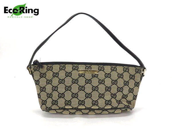 1円 グッチ GG アクセサリーポーチ グレー×ブラック CD390