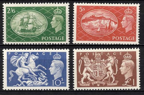 イギリス 1951年 #286-9 通常4完 KGⅥ / 船 聖ジョージ 国章 GREAT