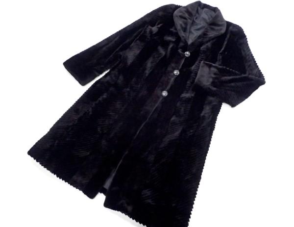 良品◆シェアードミンク 超ロングコート リバーシブル 黒系 毛皮