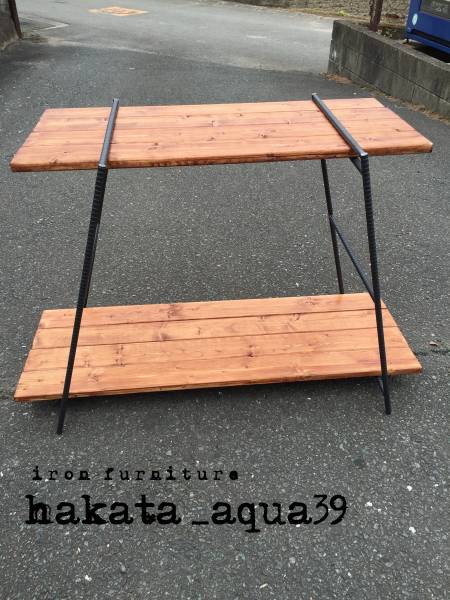 ★アイアン／鉄脚／3段シェルフ／キャンプ／ハイテーブル