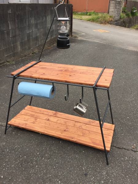 ★アイアン／鉄脚／3段シェルフ／キャンプ／ハイテーブル