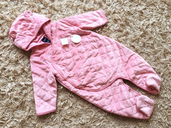 新品baby Gap*クマ耳ベロア防寒カバーオール70cm*ピンク定価6900