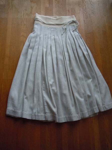 45rpm★刺し子★巻きプリーツスカート★O★生成りに紺