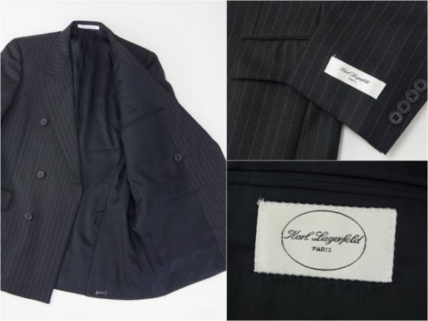 E7417未使用*カールラガーフェルド*ストライプ柄6Bスーツ/グレー