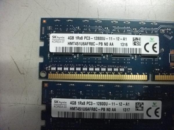 DDR3メモリ SK hynix PC3-12800 4GB 中古2枚 送料無料 V7639