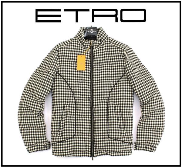 38万新品◆2XL◆【ETRO】エトロ 白黒チェックジップダウン