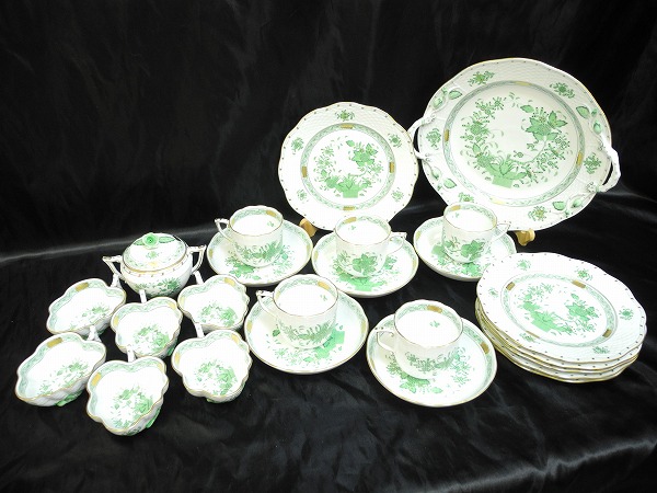 【中古】HEREND ヘレンド インドの華 グリーン 食器 11点セット