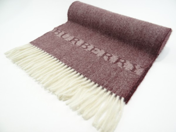 ☆BURBERRY バーバリー ロゴ入りカシミヤマフラー 94g ご覧頂き