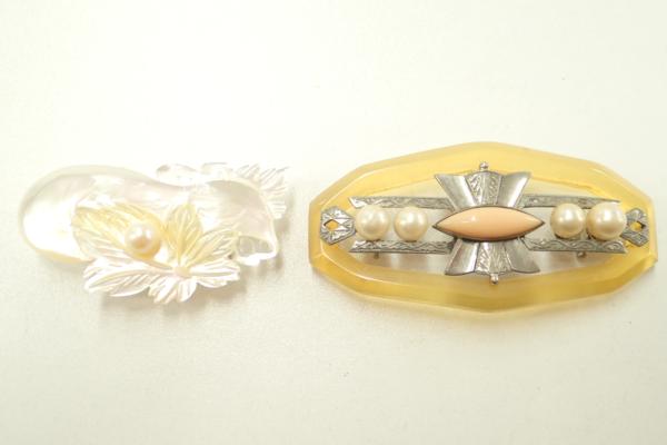 帯留 鼈甲 珊瑚 真珠 シェル 2つセット べっ甲 管GJM10219JG