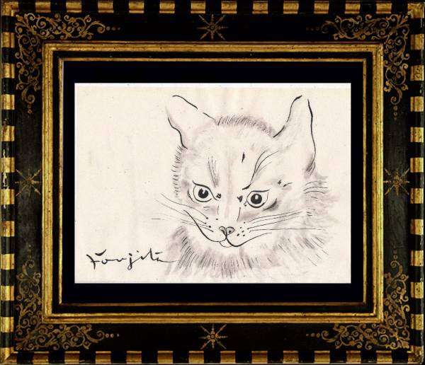 藤田嗣治レオナール.フジタ(猫)☆大変希少作品☆(インク画) 肉筆