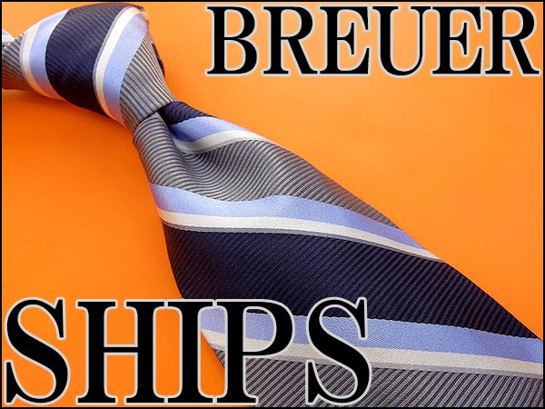 新品シップス×ブリューワー ハンドメイドシルクネクタイ紺K7911