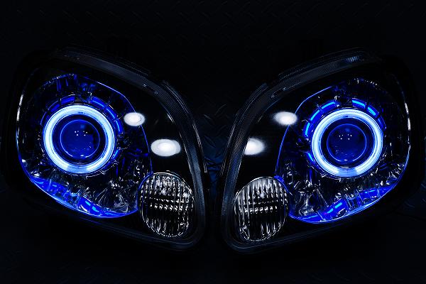 ♪プレオ後期最終 大型プロジェクターHID 白青イカ 3Dカーボン♪