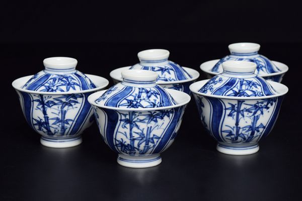 平安七甫造青華四君子文蓋付煎茶碗五客】 京焼煎茶道具茶器 【公式通販】