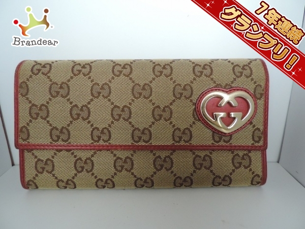 0 長財布 ラブリーハート グッチ GUCCI GGキャンバス ロングウォレット 