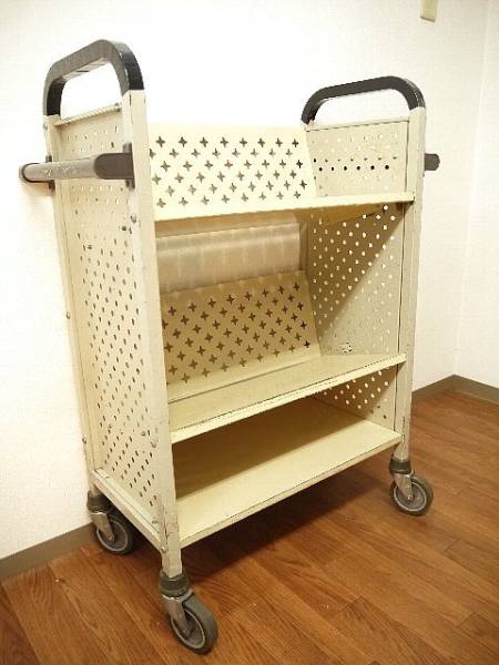 H90●業務用スチール製 キャスター付 ブック ワゴン カート/本棚