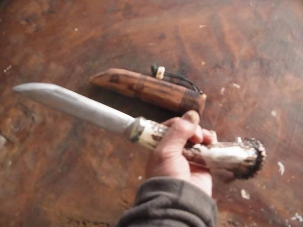 鹿角ハンドル、リメイク、多目的ナイフ日本刀残欠、特製鞘付き