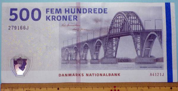 世界の紙幣【デンマーク】高額500クローネ 2009年 未使用 一円～