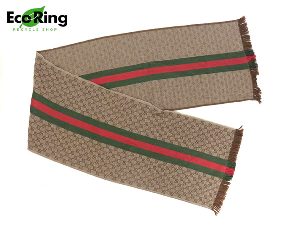 1円 グッチ GG シェリーライン ウール×シルク マフラー HS063