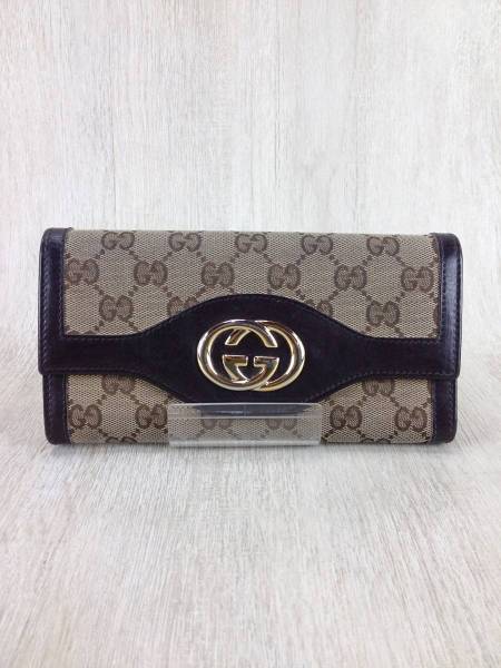 GUCCI◆長サイフ/BRW/キャンバス