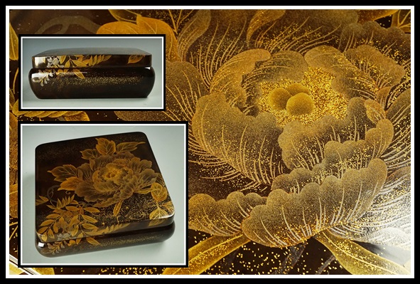 明治期　極上本金研ぎ出し蒔絵 蓋付菓子器 蔵】極上時代物 研出金蒔絵 菓子器 牡丹図 蓋物 漆芸 漆器 菓子器、喰