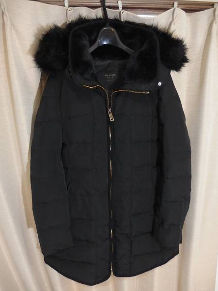 ZARA BASIC ザラ フード付ダウンジャケットコート 黒 L