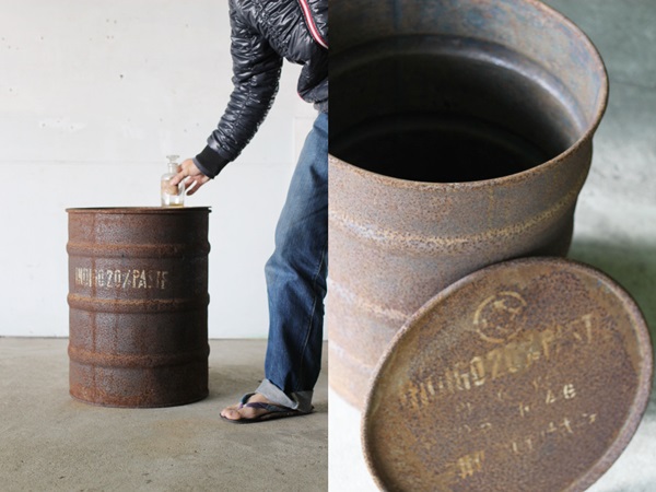TB526インダストリアル シャビーなドラム缶◇ゴミ箱/傘立て/収納