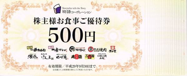 ★物語コーポレーション★丸源等★株主優待券10000円分★